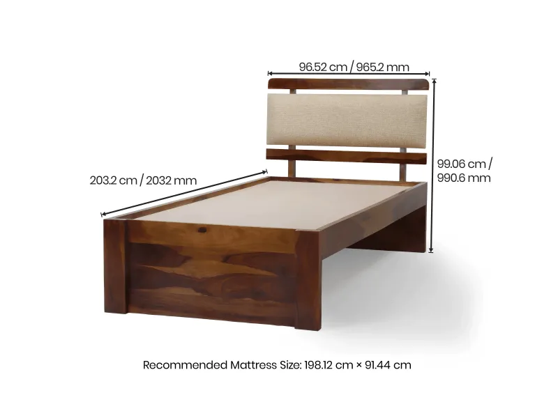 Belle Solid Wood Single Bed with 4 Inches Mattress